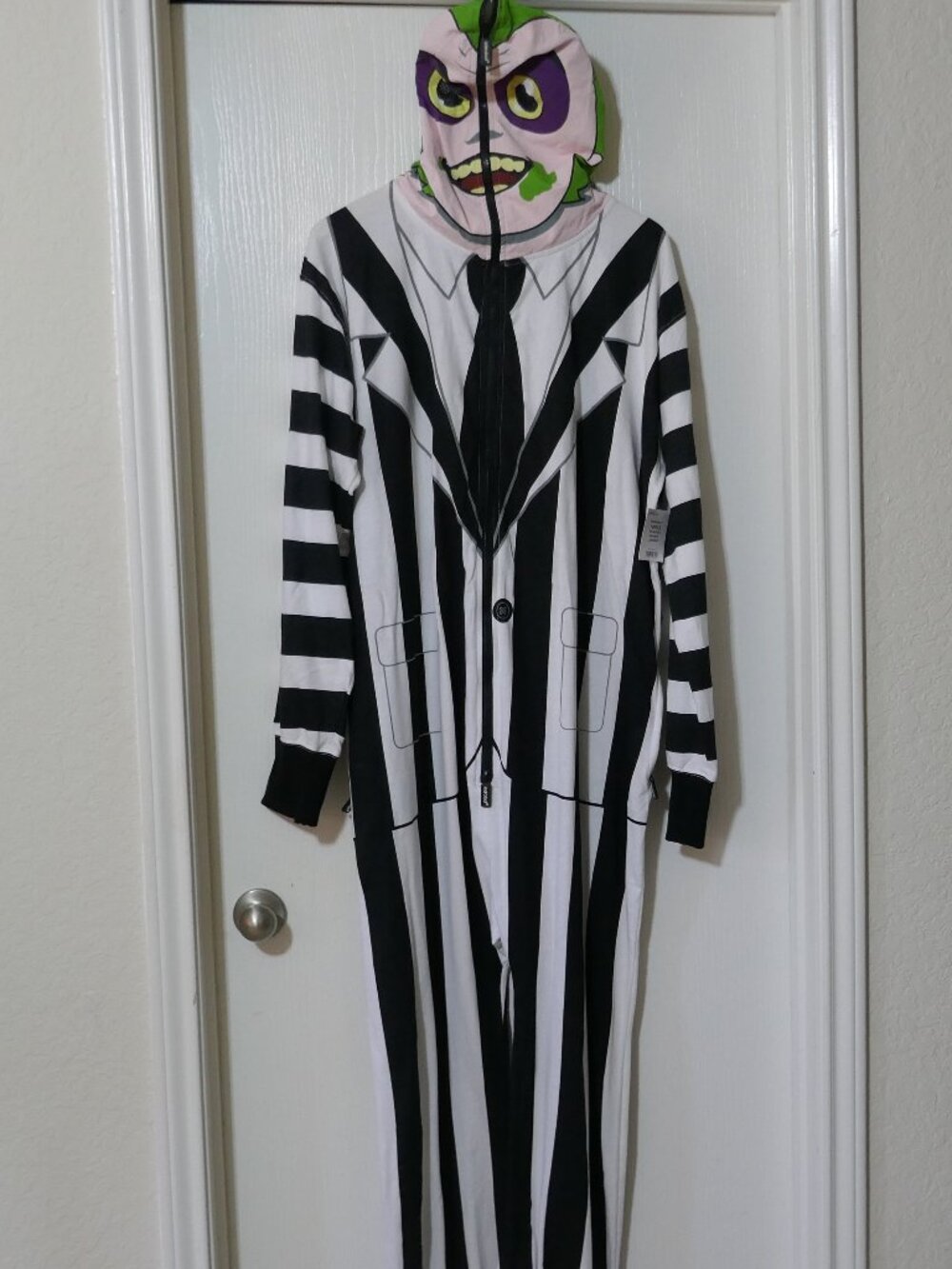 Beetlejuice Jumpsuit Mens Cotton Hooded Costume Pajama Halloween XL by Rubies